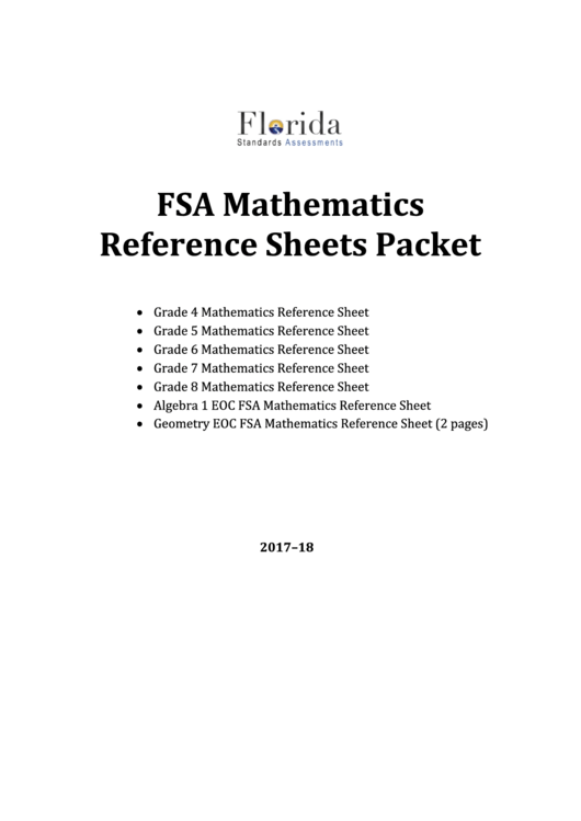 Fsa Mathematics Reference Sheets - 2017/18