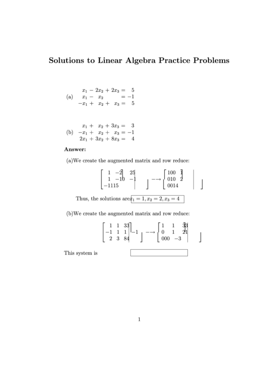 Solutions To Linear Algebra Practice Problems