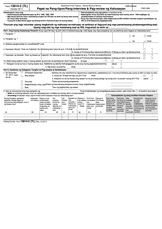 Fillable Form 13614-C (Tl) - Intake/interview & Quality Review Sheet (Tagalog Version) Printable pdf