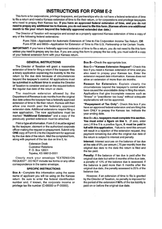 Instructions For Form E-2 - Kansas Department Of Revenue Printable pdf