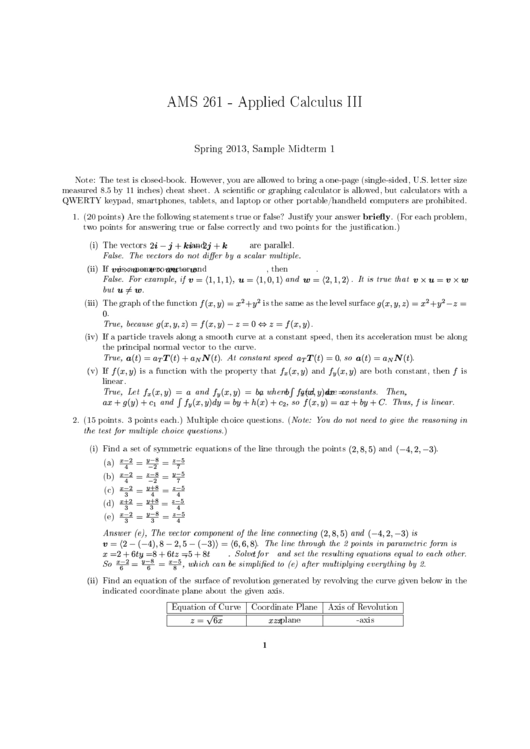 Ams 261 - Applied Calculus Iii Cheat Sheet Printable pdf