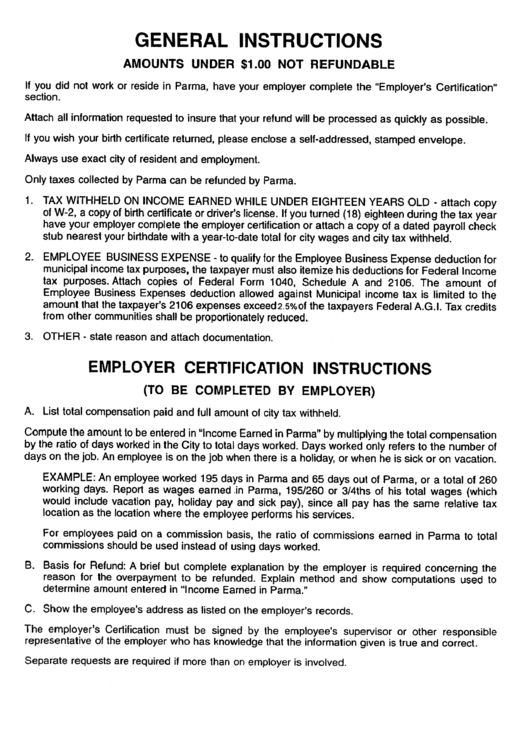 General Instructions And Employer Certification Instructions Printable pdf