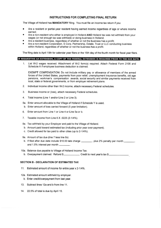 Instructions For Completing Final Return Printable pdf