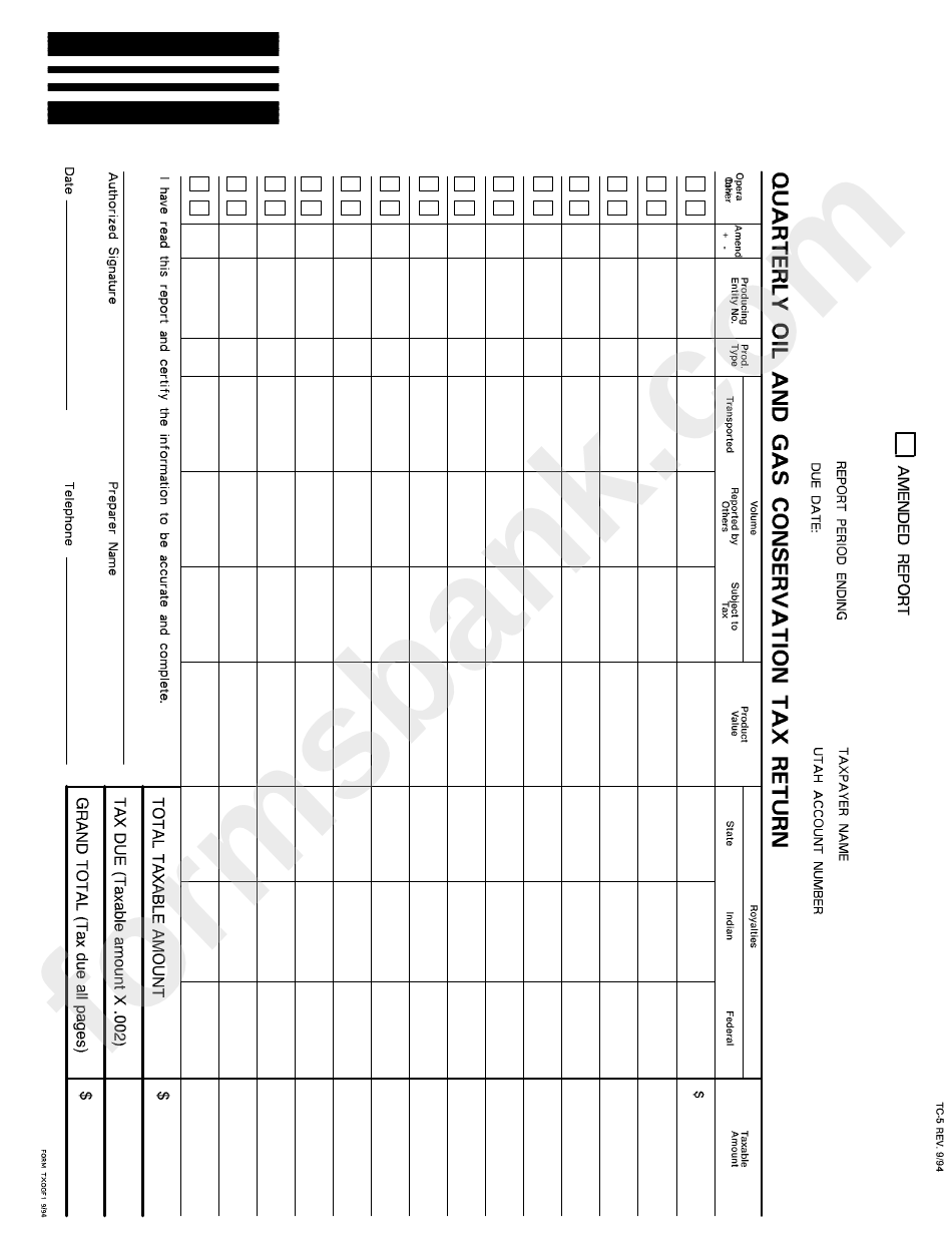 Form Tc-5 - Quarterly Oil And Gas Conservation Tax Return