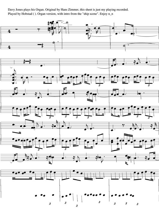 Hans Zimmer - Davy Jones Sheet Music Printable pdf