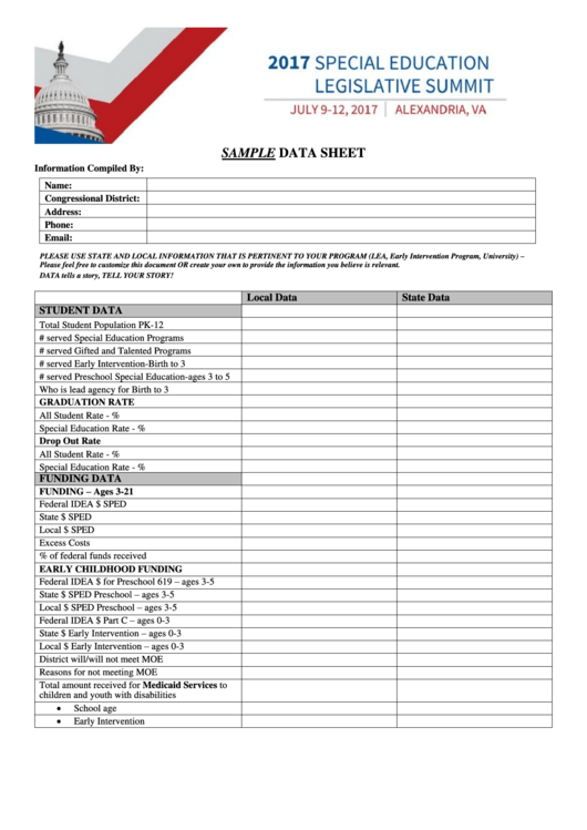 Special Education Data Sheet Printable pdf