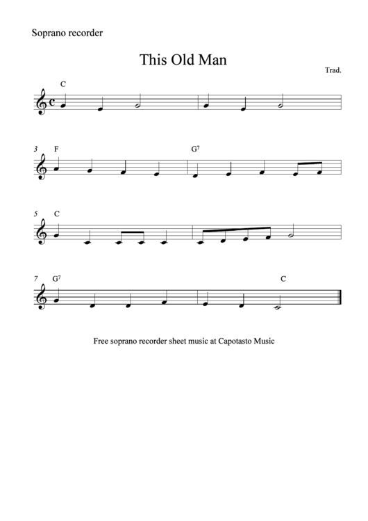 This Old Man (Trad.) Soprano Recorder Sheet Music Printable pdf