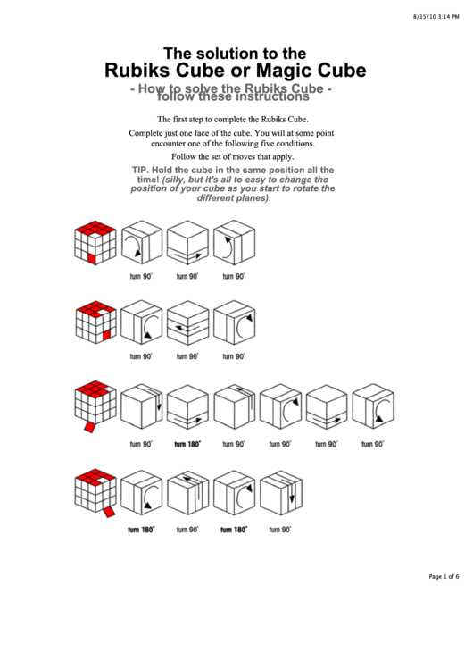 The Solution To The Rubiks Cube Or Magic Cube Cheat Sheet Printable pdf