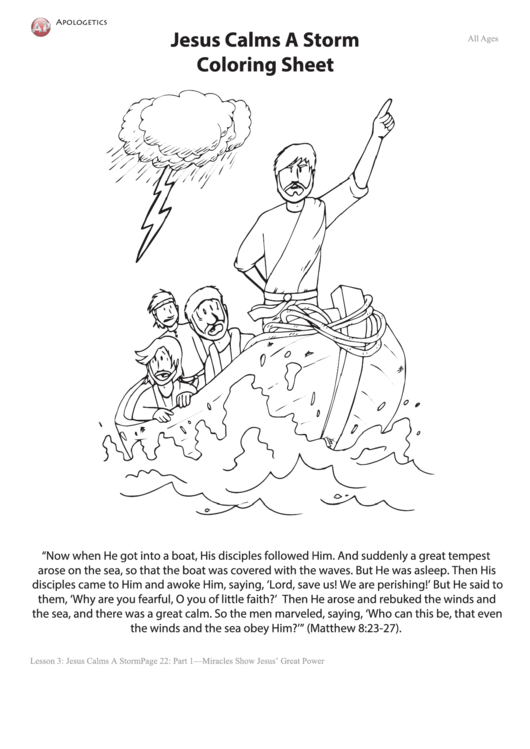 Jesus Calms A Storm Coloring Sheet Printable pdf