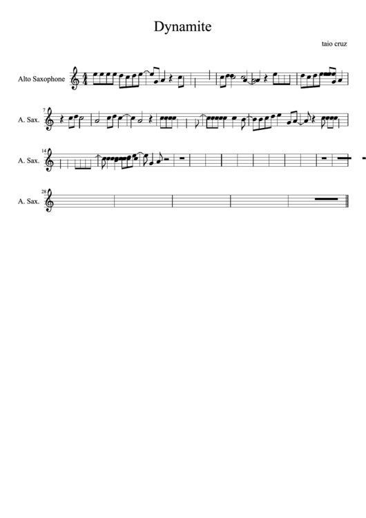 Taio Cruz - Dynamite Sheet Music Printable Pdf Download