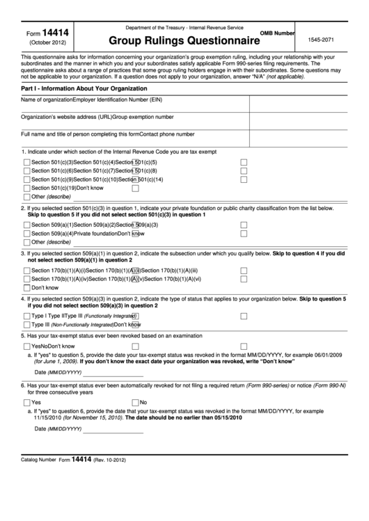Fillable Form 14414 - Group Rulings Questionnaire Printable pdf
