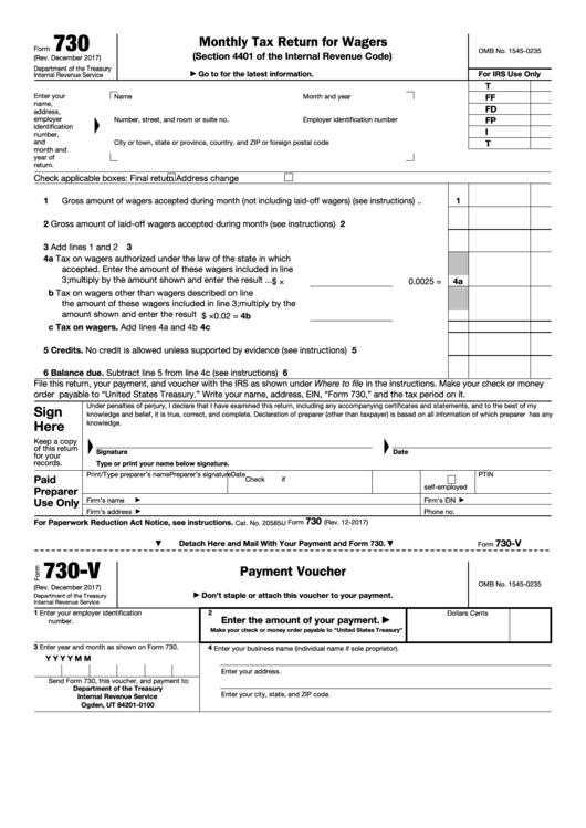 Fillable Form 730 - Monthly Tax Return For Wagers Printable pdf