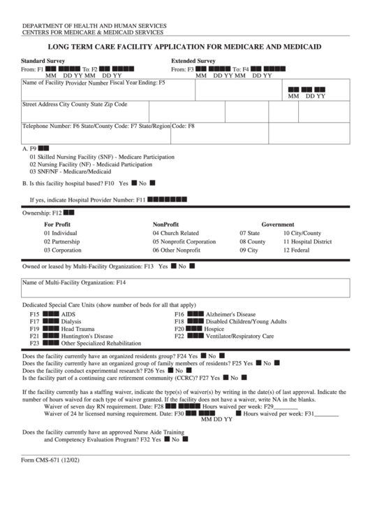 Fillable Form Cms 671 Ltc Facility Application For Medicare - fillable form cms 671 ltc facility application for medicare medicaid printable pdf