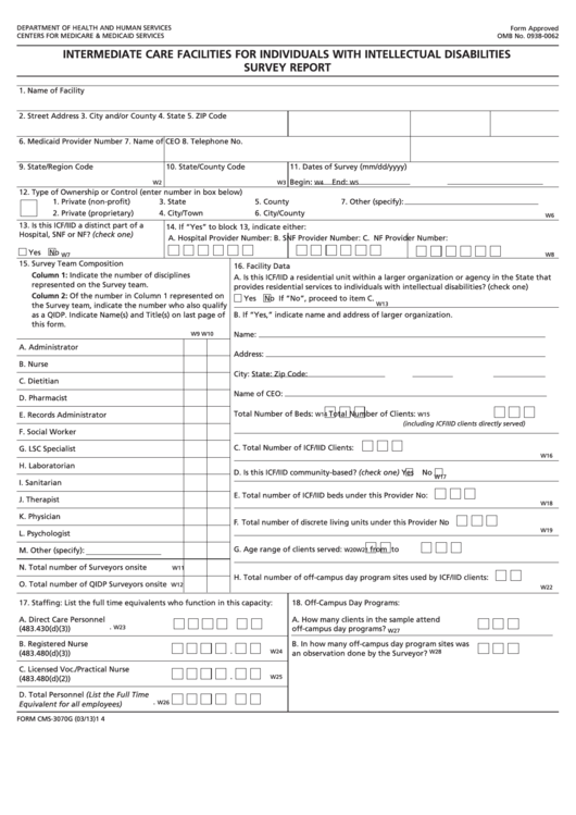Fillable Form Cms-3070g - Intermediate Care Facilities For Individuals With Intellectual Disabilities Survey Report Printable pdf
