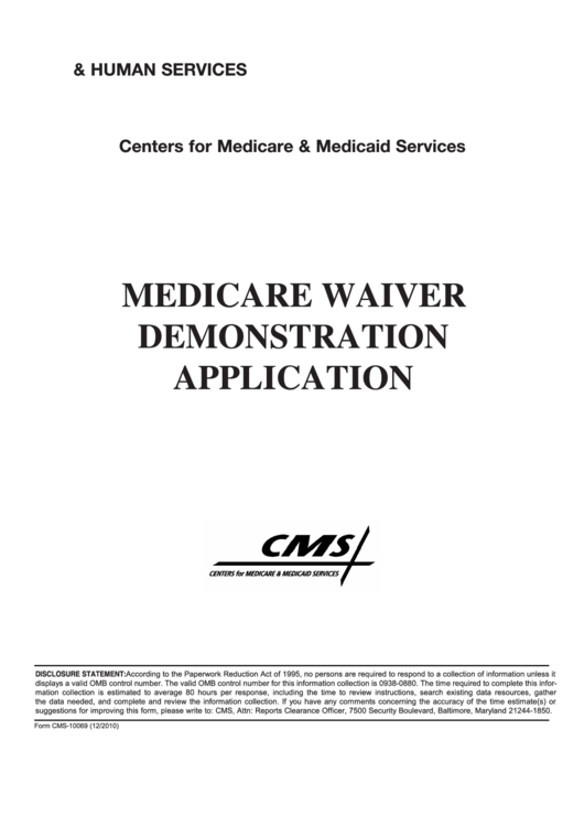 Fillable Form Cms-10069 - Medicare Waiver Demonstration Application Printable pdf