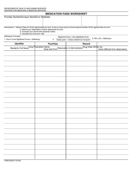 Form Cms-677 - Medication Pass Worksheet Printable pdf