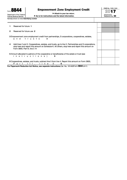 Fillable Form 8844 - Empowerment Zone Employment Credit - 2016 Printable pdf