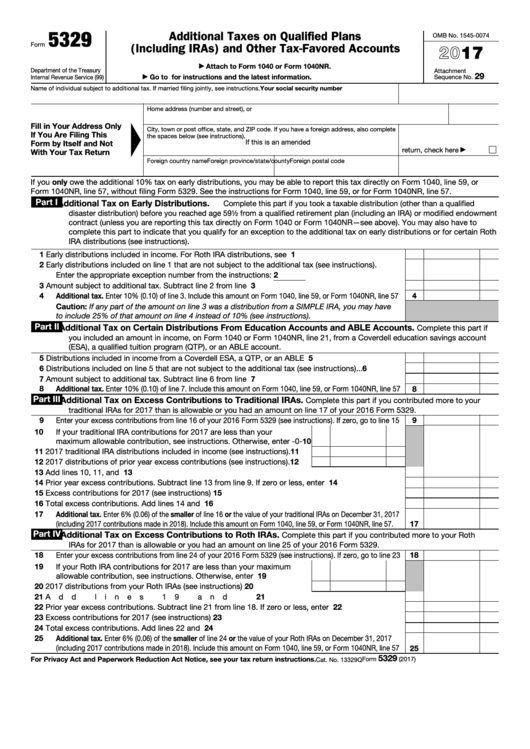 Fillable Form 5329 - Additional Taxes On Qualified Plans (Including Iras) And Other Tax-Favored Accounts - 2016 Printable pdf
