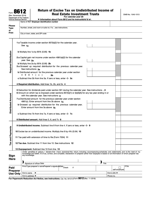 Fillable Form 8612 - Return Of Excise Tax On Undistributed Income Of ...