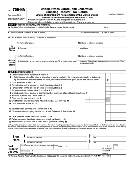 Fillable Form 706-Na - United States Estate (And Generation-Skipping Transfer) Tax Return Printable pdf