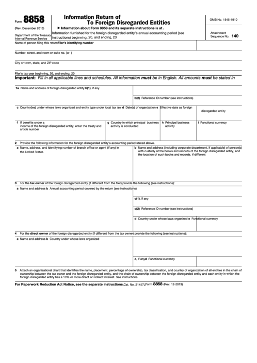 Form 8858 - Information Return Of U.s. Persons With Respect To Foreign Disregarded Entities