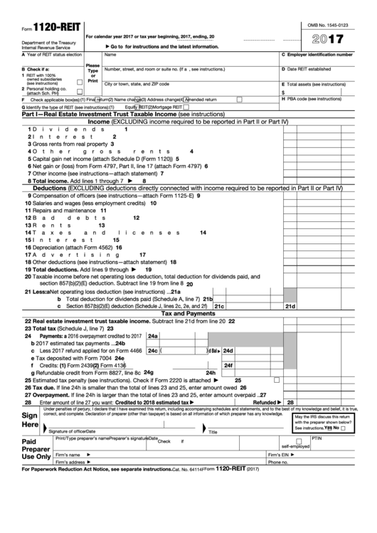 Fillable Form 1120-Reit - U.s. Income Tax Return For Real Estate Investment Trusts - 2016 Printable pdf