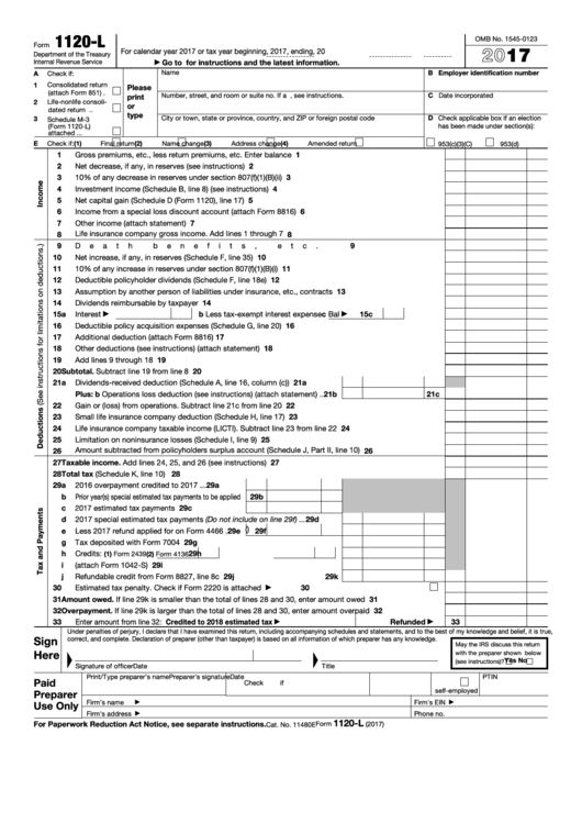Form 1120-l - U.s. Life Insurance Company Income Tax Return - 2016