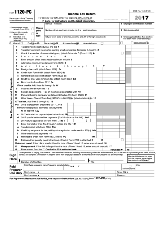 Fillable Form 1120-Pc - U.s. Property And Casualty Insurance Company Income Tax Return - 2016 Printable pdf