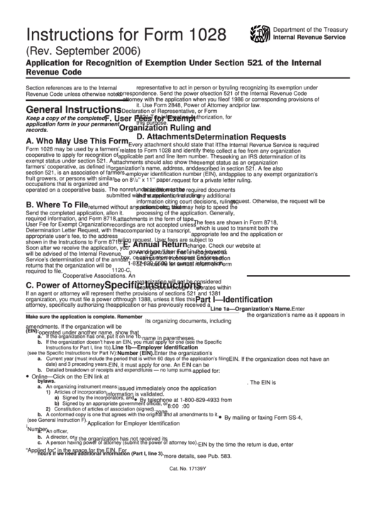 Instructions For Form 1028 - Application For Recognition Of Exemption Under Section 521 Of The Internal Revenue Code Printable pdf