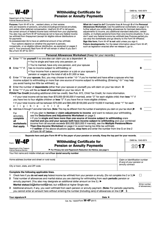 Form W-4p - Withholding Certificate For Pension Or Annuity Payments - 2017