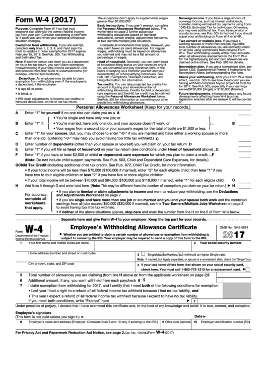Form W-4 - Employee's Withholding Allowance Certificate - 2017