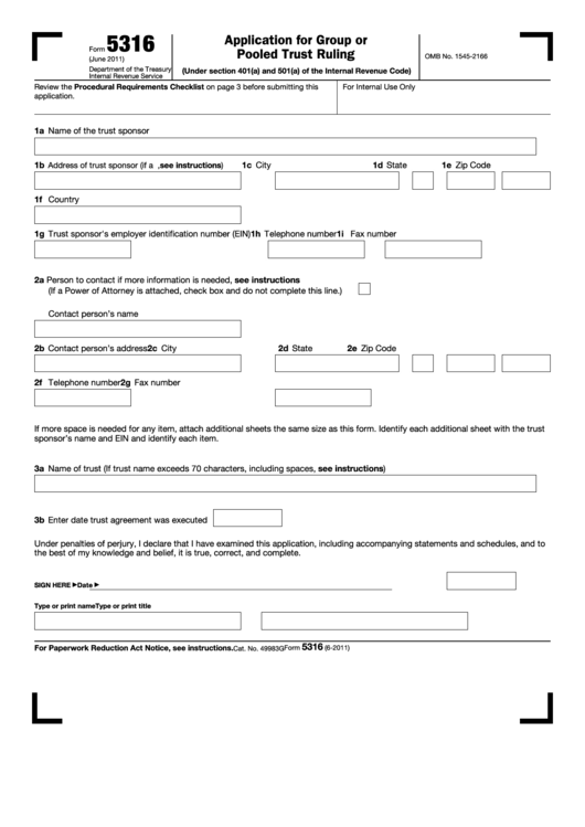 Fillable Form 5316 - Application For Group Or Pooled Trust Ruling Printable pdf
