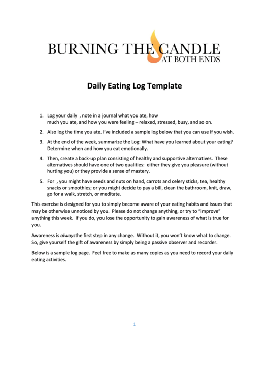 Daily Eating Log Template Printable pdf