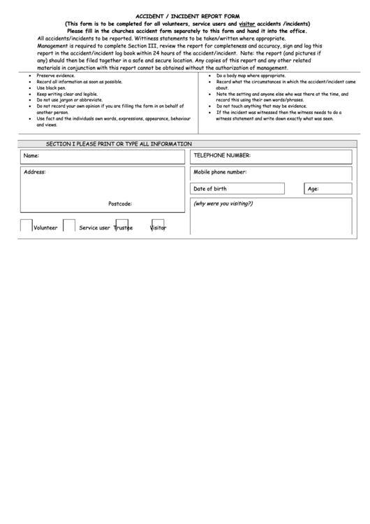 Accident/incident Report Form Printable pdf
