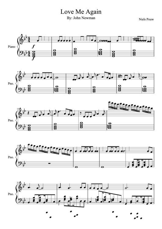 Love Me Again - Piano Music Sheet Printable pdf