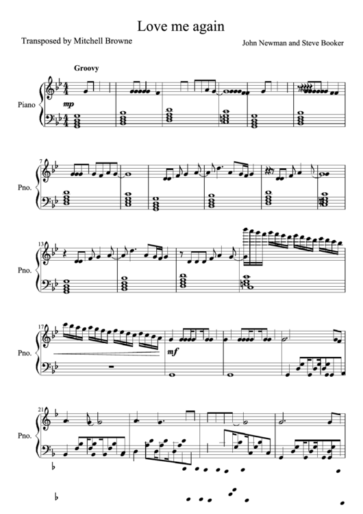 John Newman And Steve Booker - Love Me Again - Piano Music Sheet Printable pdf