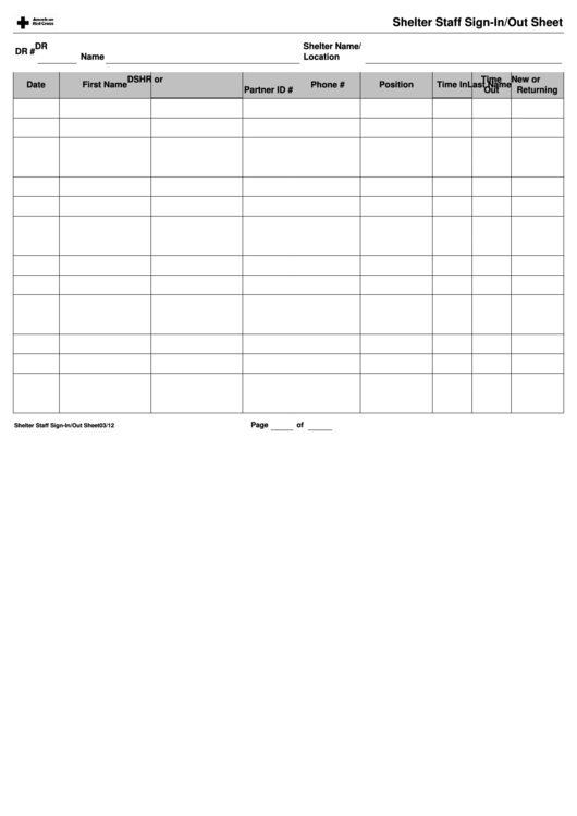 Fillable Shelter Staff Sign-In/out Sheet Template Printable pdf