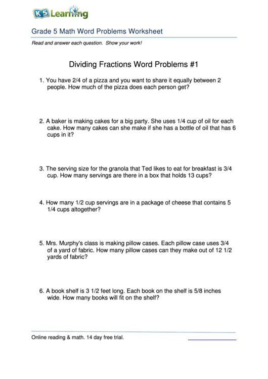 Grade 5 Math Word Problems Worksheet With Answers Printable Pdf Download