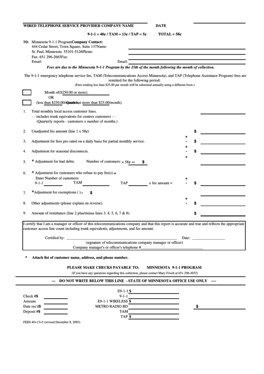 Wireless Minnesota Telephone Fees Remittance Form Printable pdf