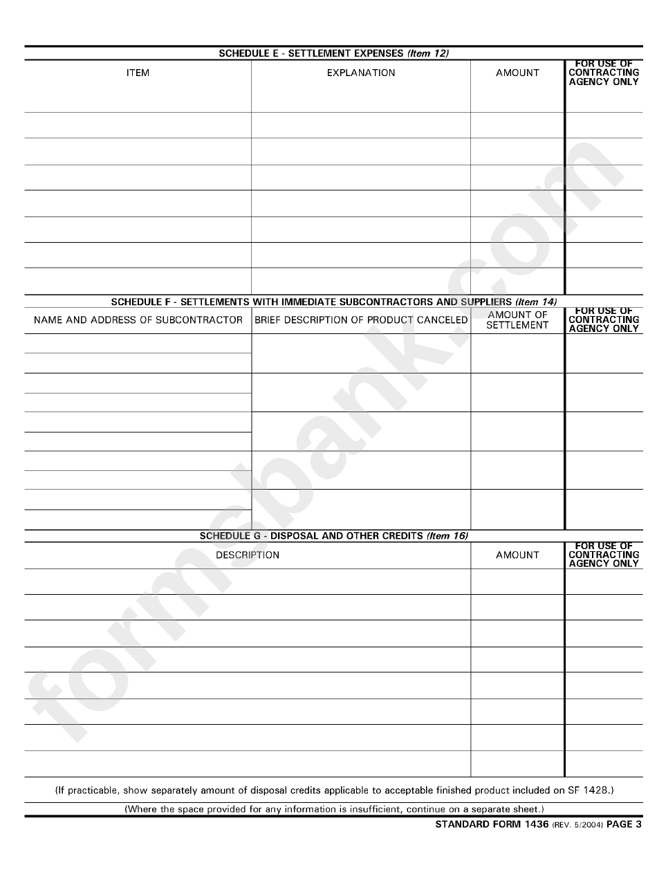 Standard Form 1436 - Settlement Proposal (Total Cost Basis)