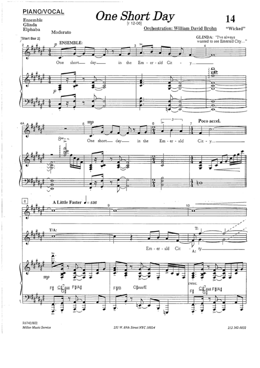One Short Day (wicked) - Piano/vocal Music Sheet