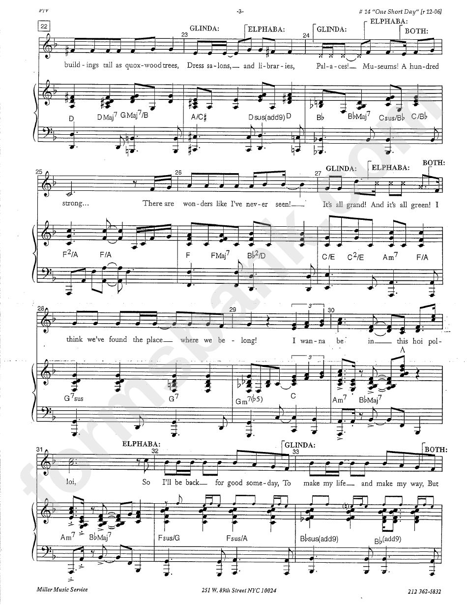 One Short Day (Wicked) - Piano/vocal Music Sheet