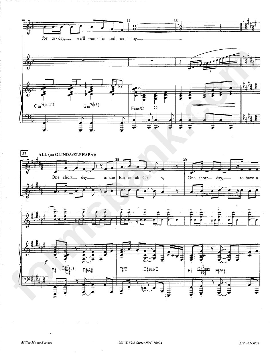 One Short Day (Wicked) - Piano/vocal Music Sheet