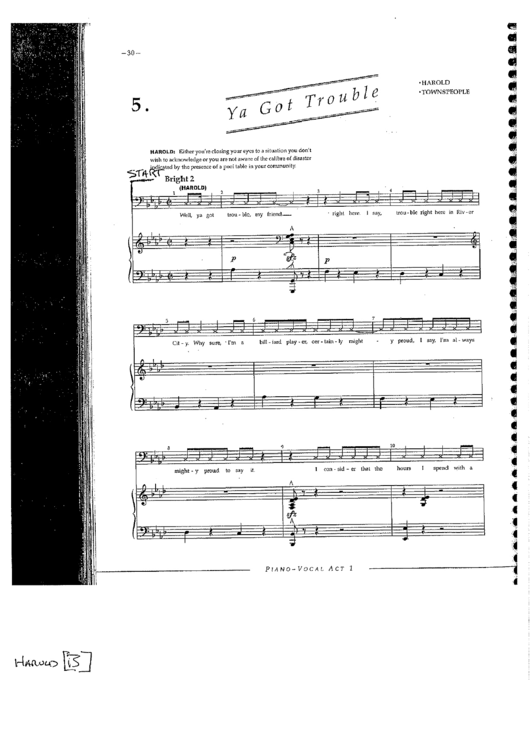 Ya Got Trouble - Piano/vocal Music Sheet Printable pdf