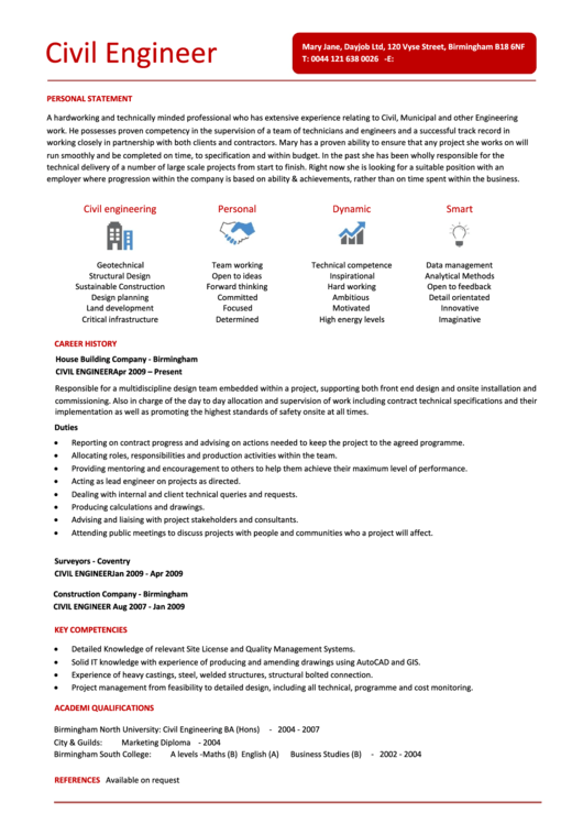 Civil Engineer Cv Template Printable Pdf Download