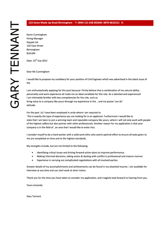 Civil Engineer Cover Letter Sample - Dayjob - 2012 Printable pdf