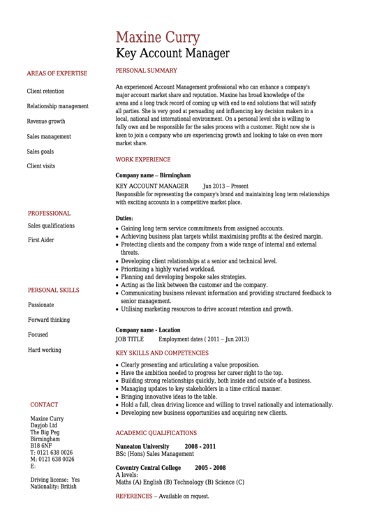 Key Account Manager Resume Template