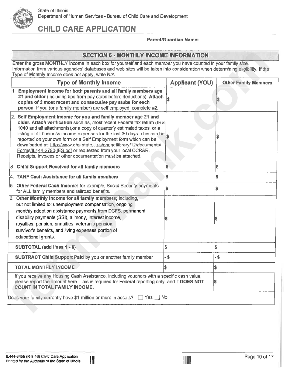 Form Il444-3455 - Child Care Application - Department Of Human Services - Bureau Of Child Care And Development