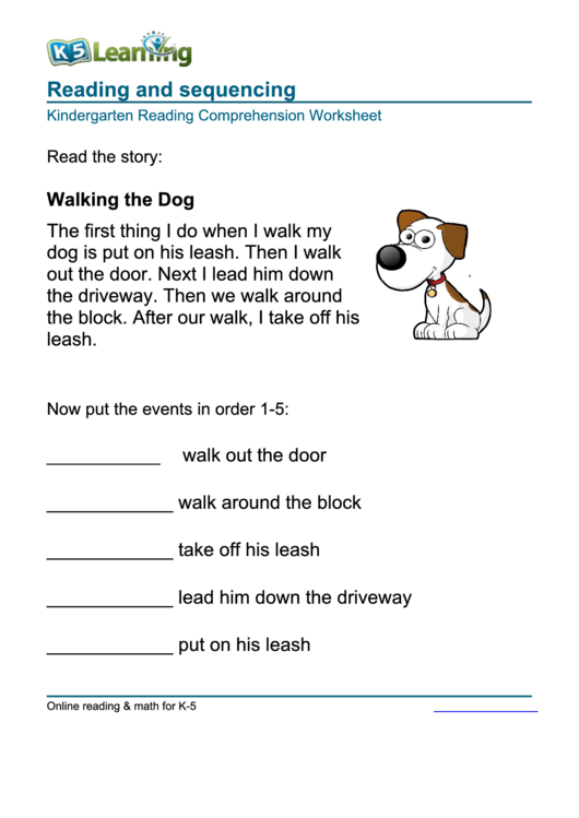Reading And Sequencing - Kindergarten Reading Comprehension Worksheet Printable pdf