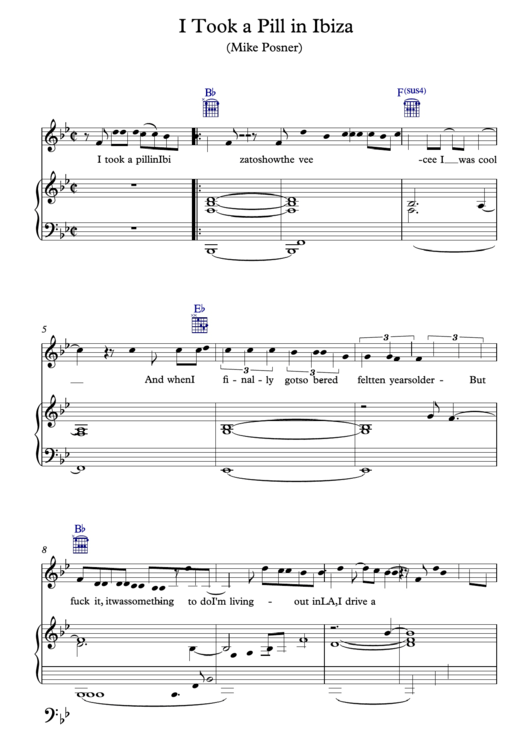 Mike Posner - I Took A Pill In Ibiza Sheet Music Printable pdf